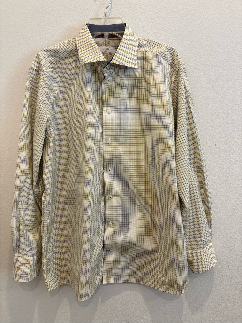 Eton Men's Yellow and Blue Micro-Check Dress Shirt